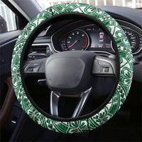 Hibiscus Bloom Island Tribal Waves Steering Wheel Cover Green Polynesian Pattern LT01 - Polynesian Pride