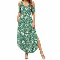 Hibiscus Bloom Island Tribal Waves Summer Maxi Dress Green Polynesian Pattern LT01 Women Green - Polynesian Pride