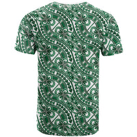 Hibiscus Bloom Island Tribal Waves T Shirt Green Polynesian Pattern LT01 - Polynesian Pride