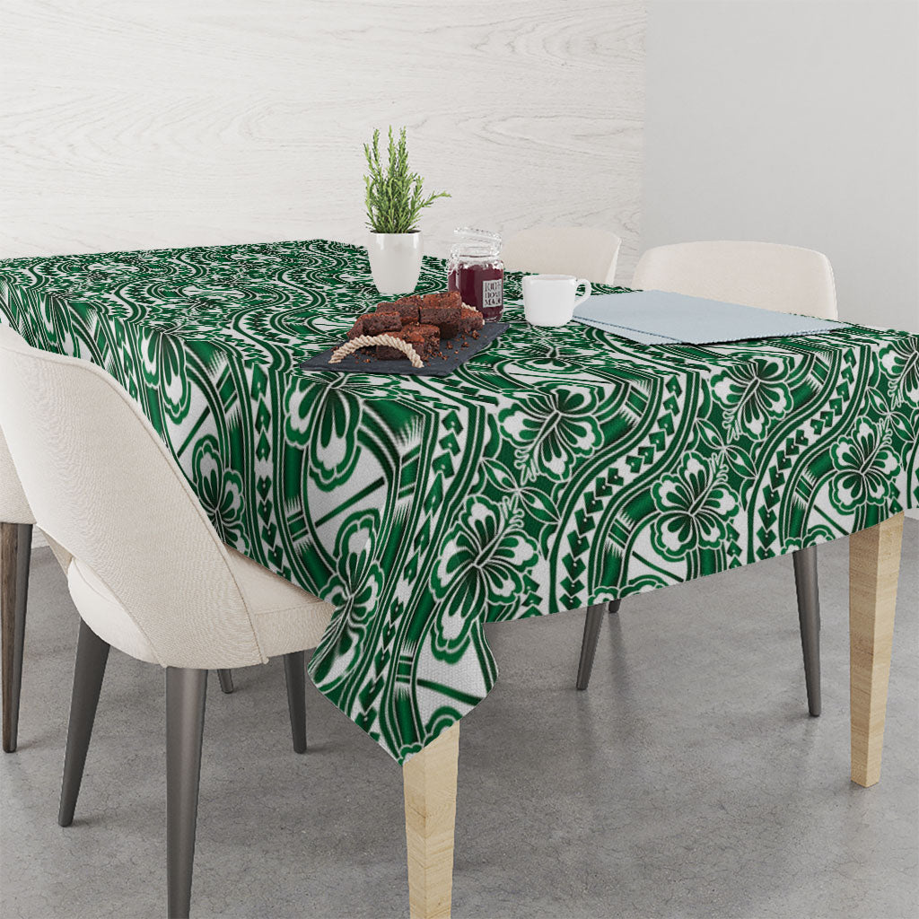 Hibiscus Bloom Island Tribal Waves Tablecloth Green Polynesian Pattern LT01 - Polynesian Pride