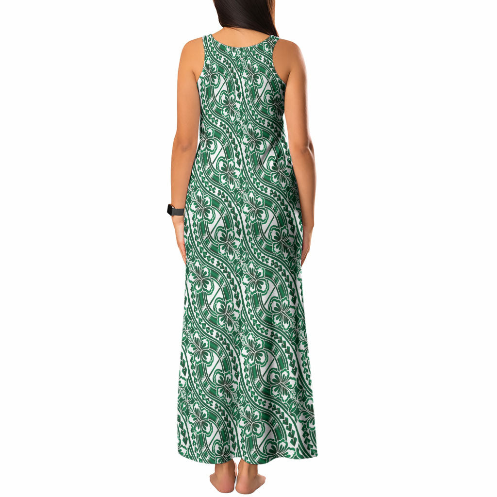 Hibiscus Bloom Island Tribal Waves Tank Maxi Dress Green Polynesian Pattern LT01 - Polynesian Pride