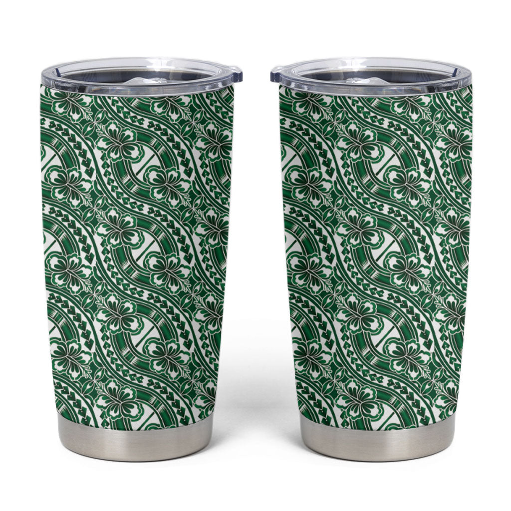 Hibiscus Bloom Island Tribal Waves Tumbler Cup Green Polynesian Pattern LT01 Green - Polynesian Pride