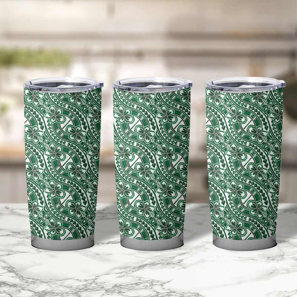 Hibiscus Bloom Island Tribal Waves Tumbler Cup Green Polynesian Pattern LT01 - Polynesian Pride