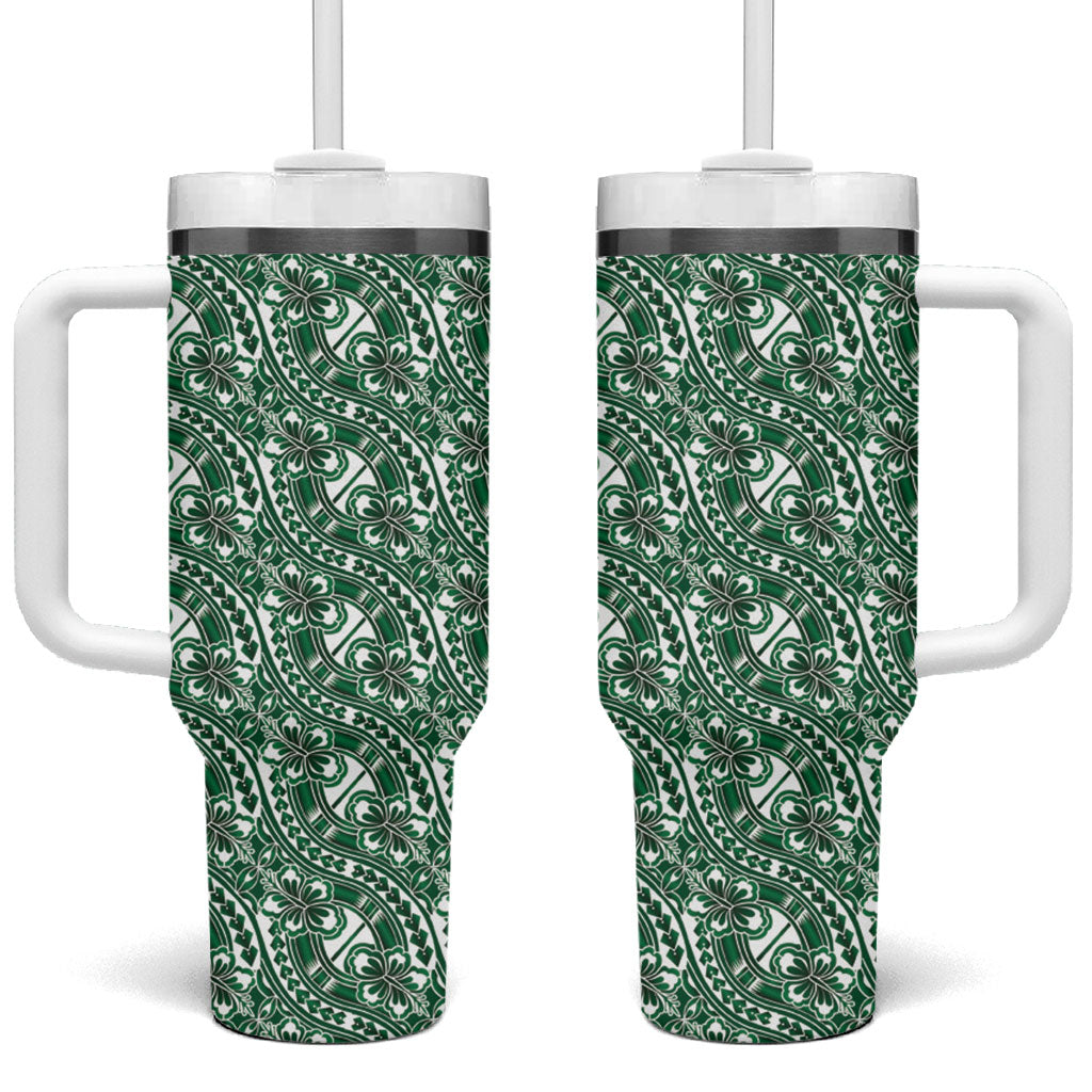 Hibiscus Bloom Island Tribal Waves Tumbler With Handle Green Polynesian Pattern LT01 One Size: 40 oz Green - Polynesian Pride