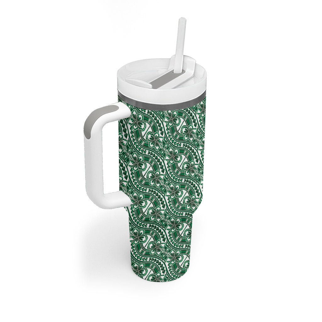 Hibiscus Bloom Island Tribal Waves Tumbler With Handle Green Polynesian Pattern LT01 - Polynesian Pride