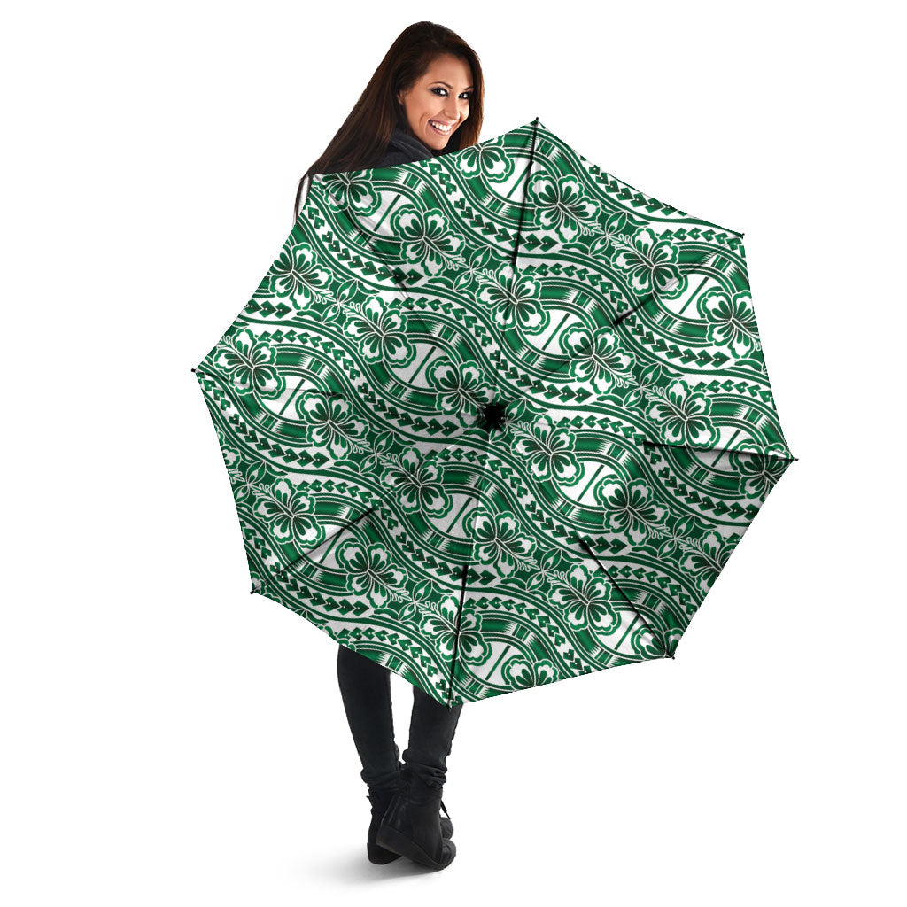 Hibiscus Bloom Island Tribal Waves Umbrella Green Polynesian Pattern LT01 - Polynesian Pride