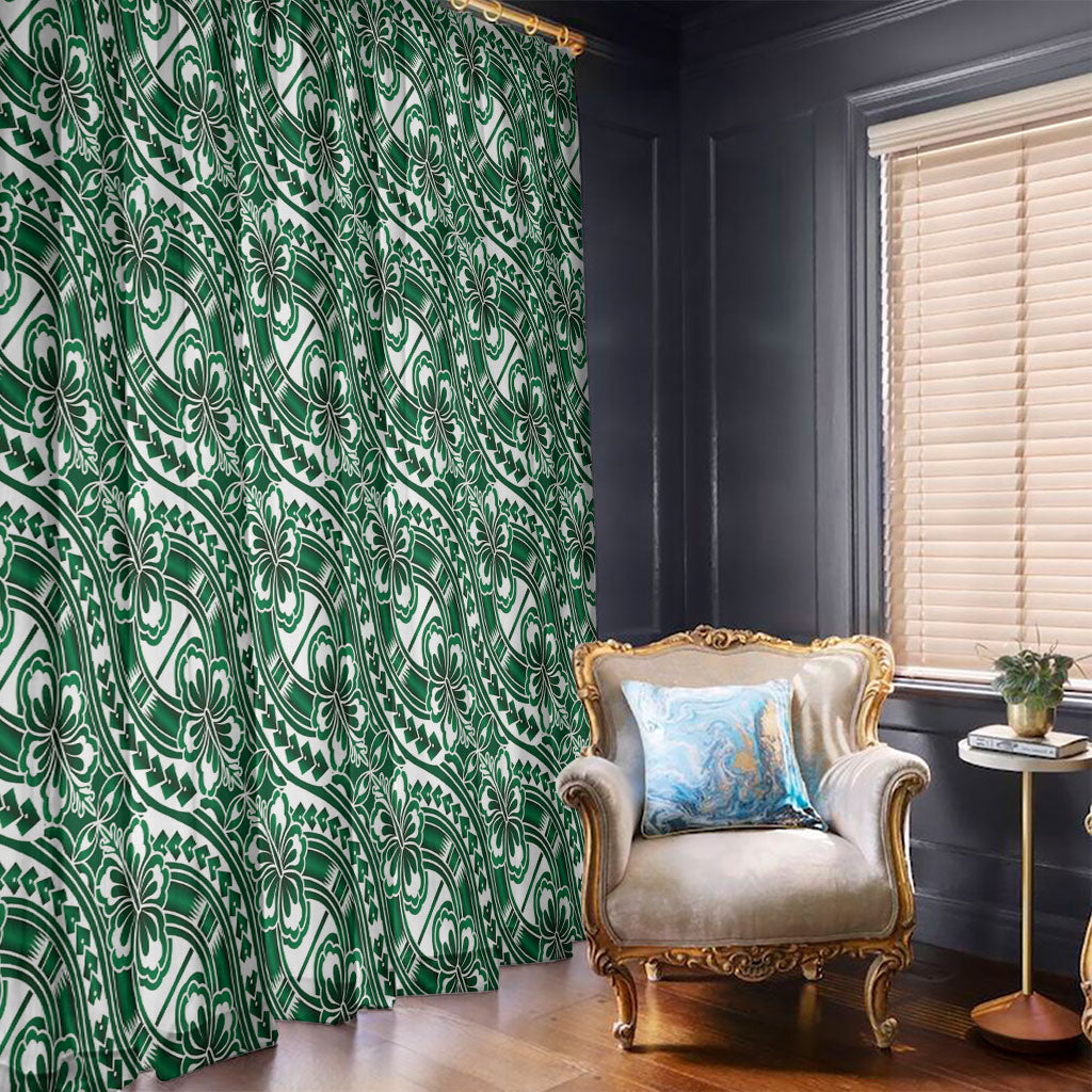 Hibiscus Bloom Island Tribal Waves Window Curtain Green Polynesian Pattern LT01 - Polynesian Pride