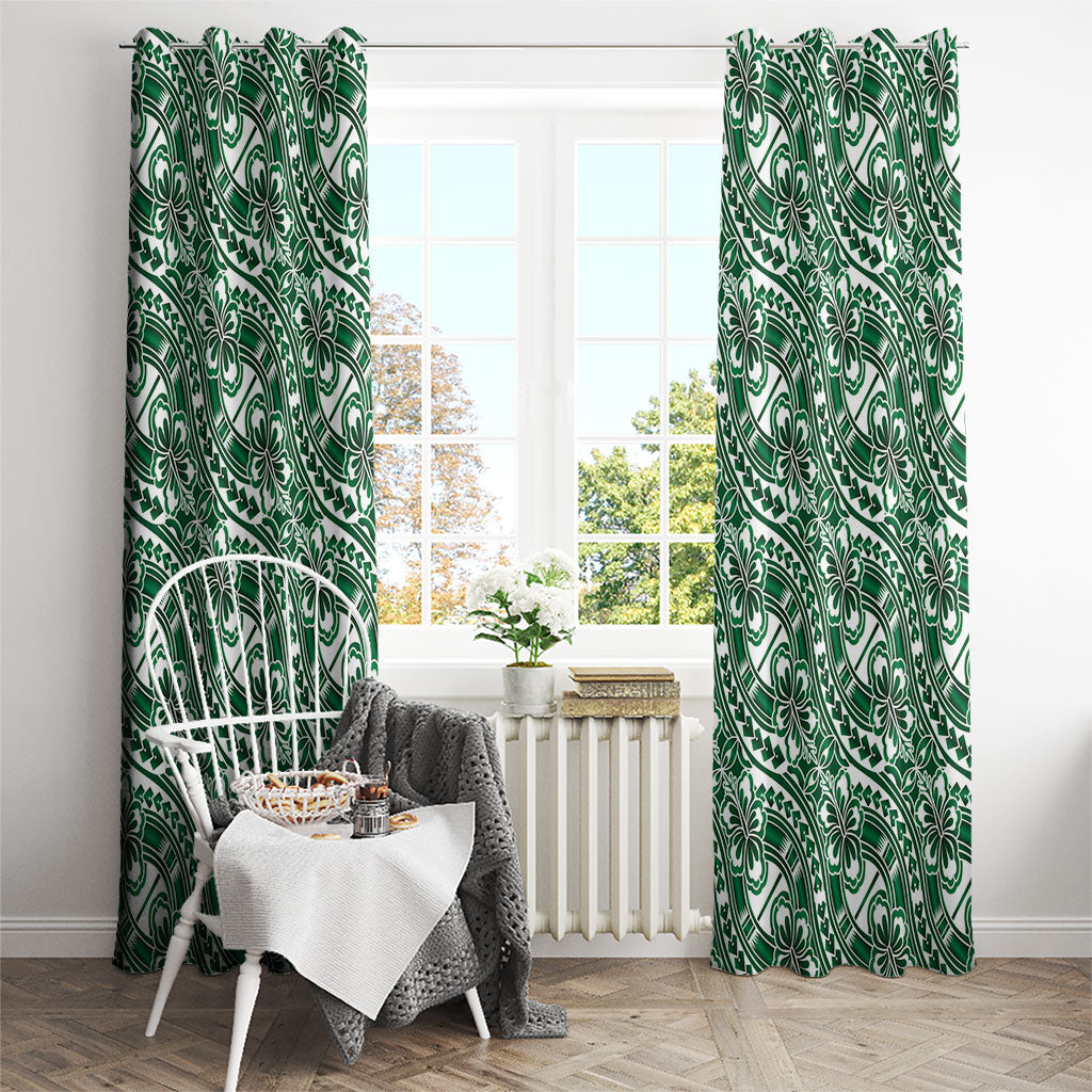 Hibiscus Bloom Island Tribal Waves Window Curtain Green Polynesian Pattern LT01 - Polynesian Pride