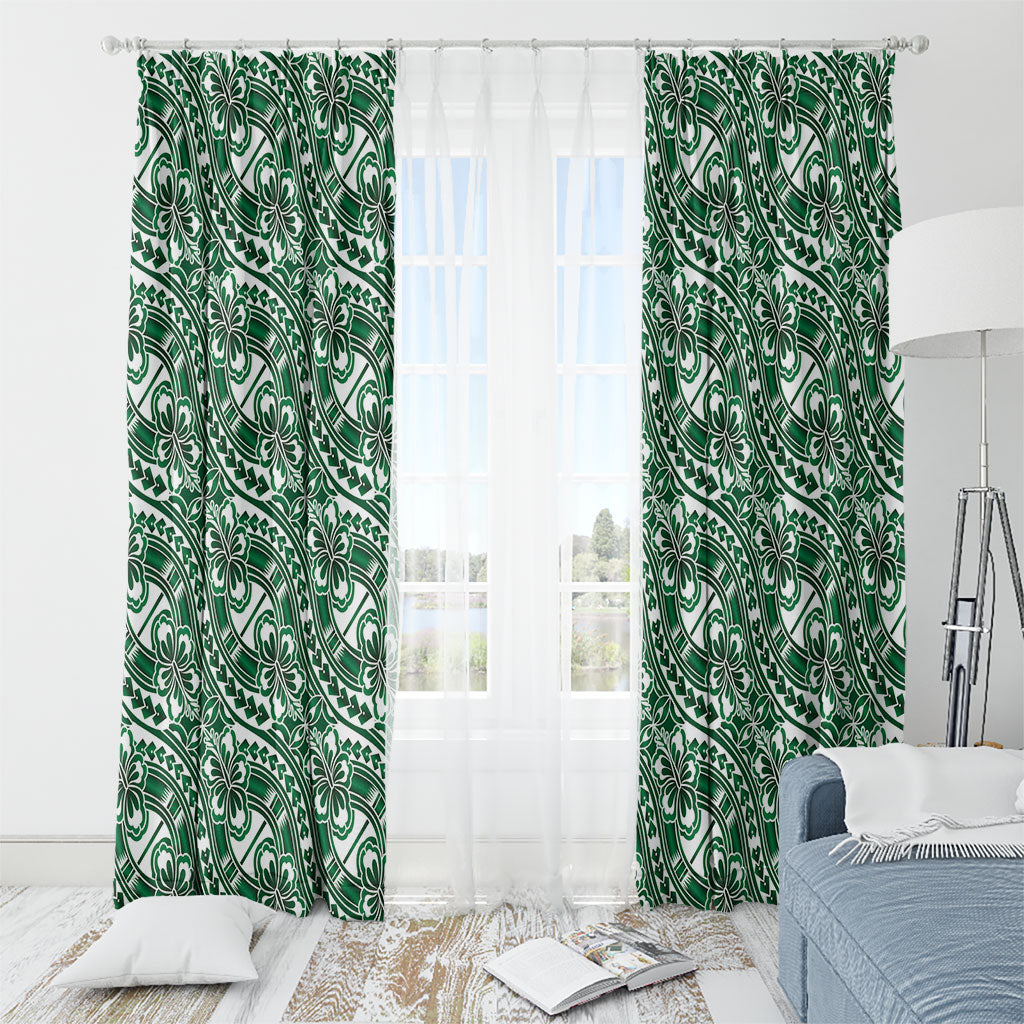 Hibiscus Bloom Island Tribal Waves Window Curtain Green Polynesian Pattern LT01 - Polynesian Pride