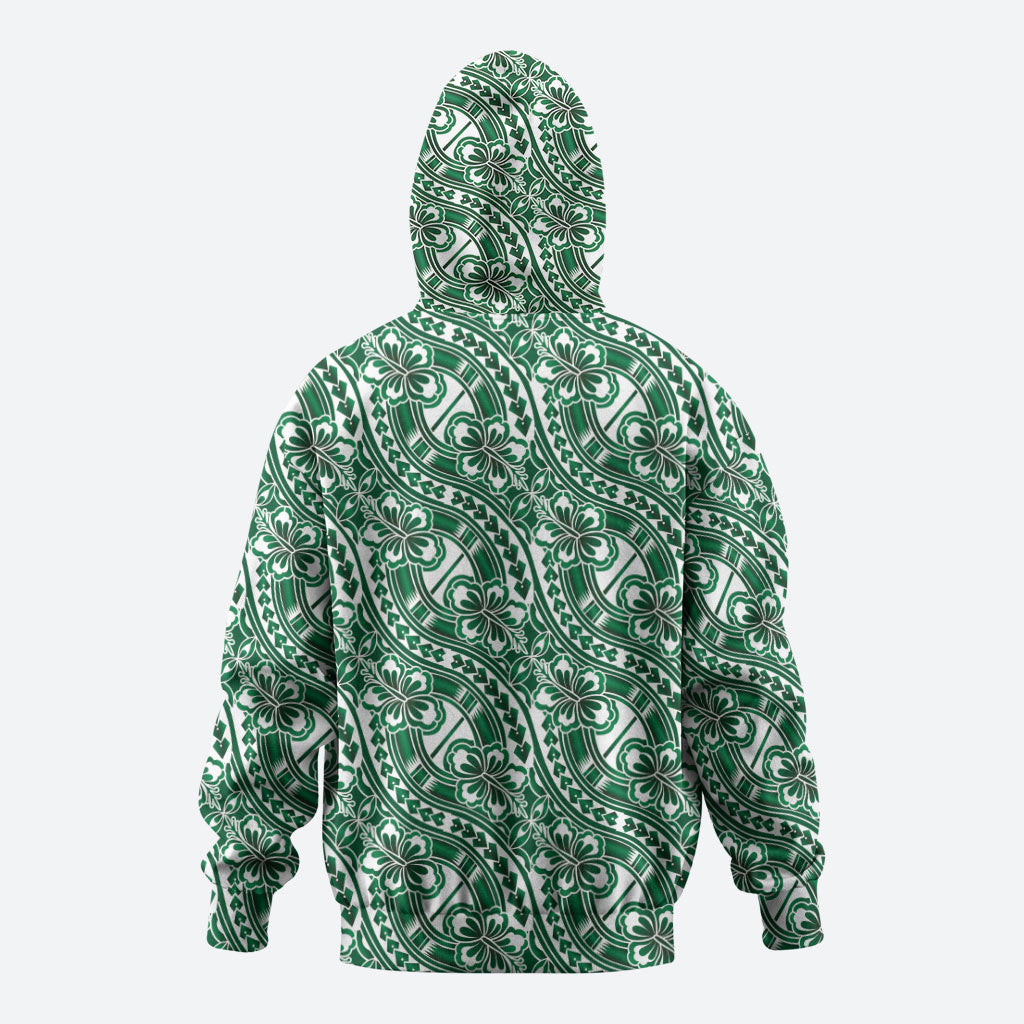 Hibiscus Bloom Island Tribal Waves Zip Hoodie Green Polynesian Pattern LT01 - Polynesian Pride