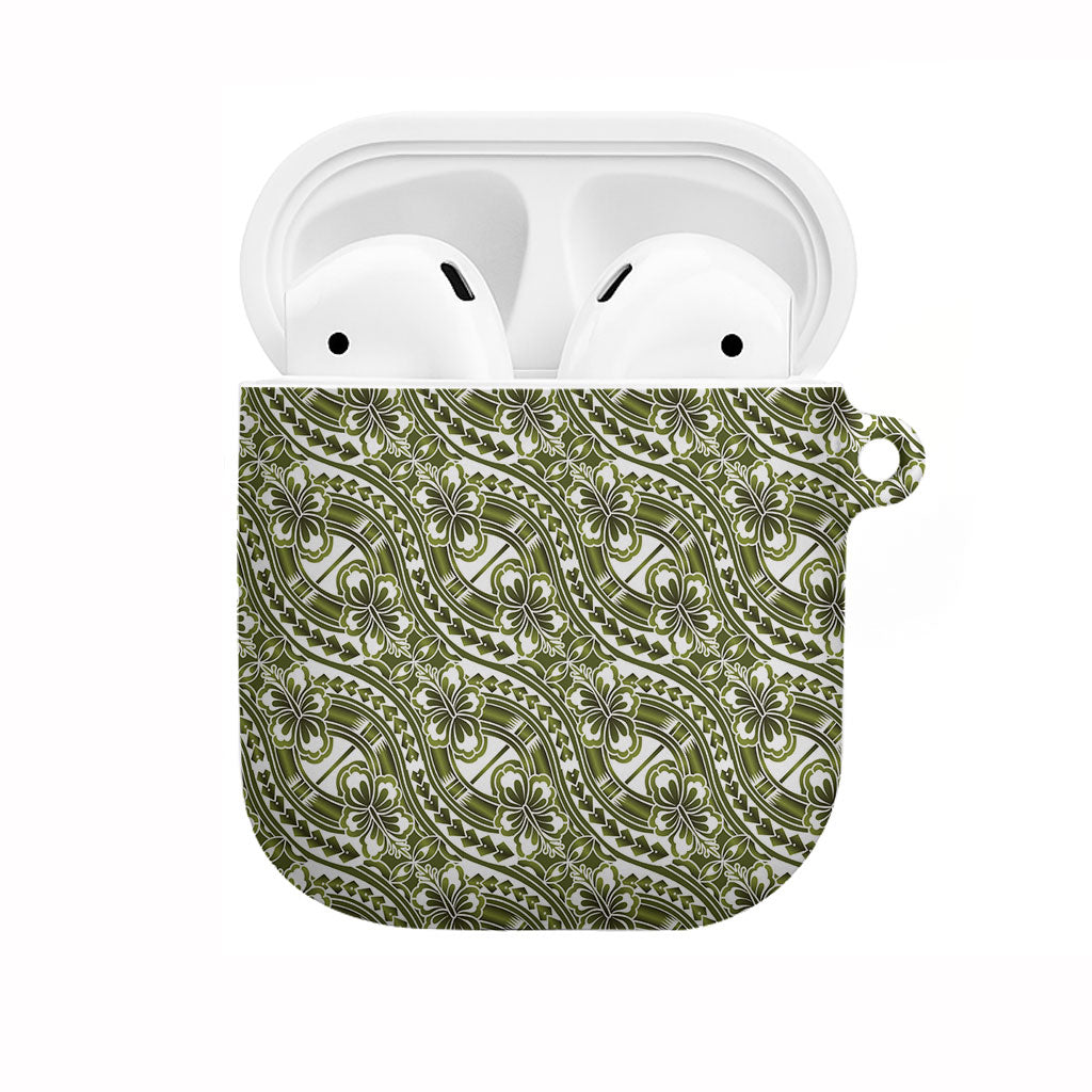 Hibiscus Bloom Island Tribal Waves AirPods Case Olive Green Polynesian Pattern LT01 Olive Green - Polynesian Pride