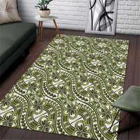 Hibiscus Bloom Island Tribal Waves Area Rug Olive Green Polynesian Pattern LT01 Olive Green - Polynesian Pride