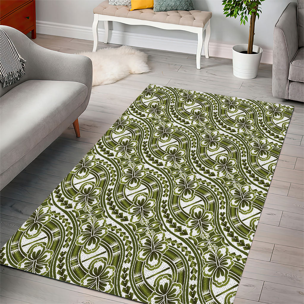 Hibiscus Bloom Island Tribal Waves Area Rug Olive Green Polynesian Pattern LT01 - Polynesian Pride