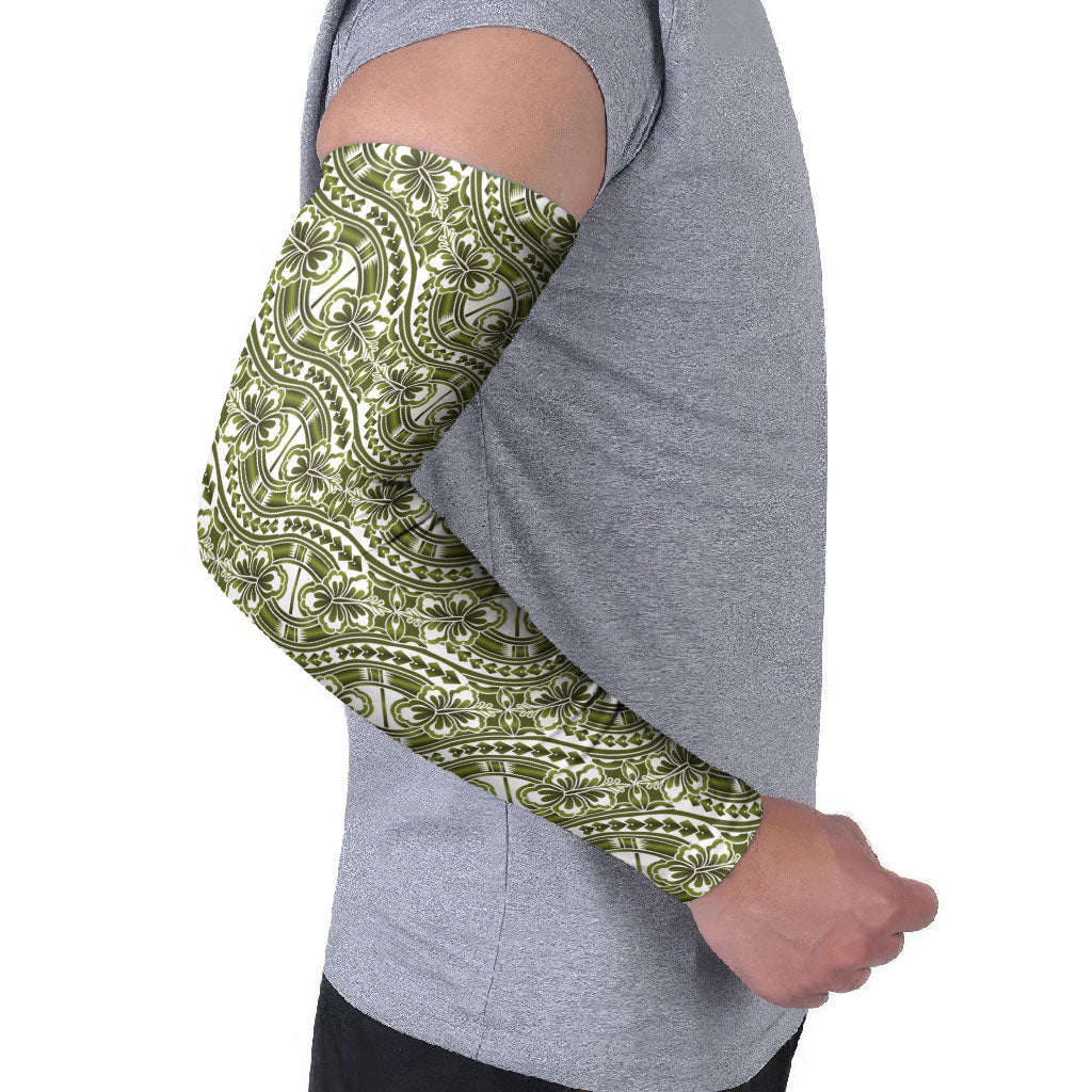 Hibiscus Bloom Island Tribal Waves Arm Sleeves Olive Green Polynesian Pattern LT01 - Polynesian Pride