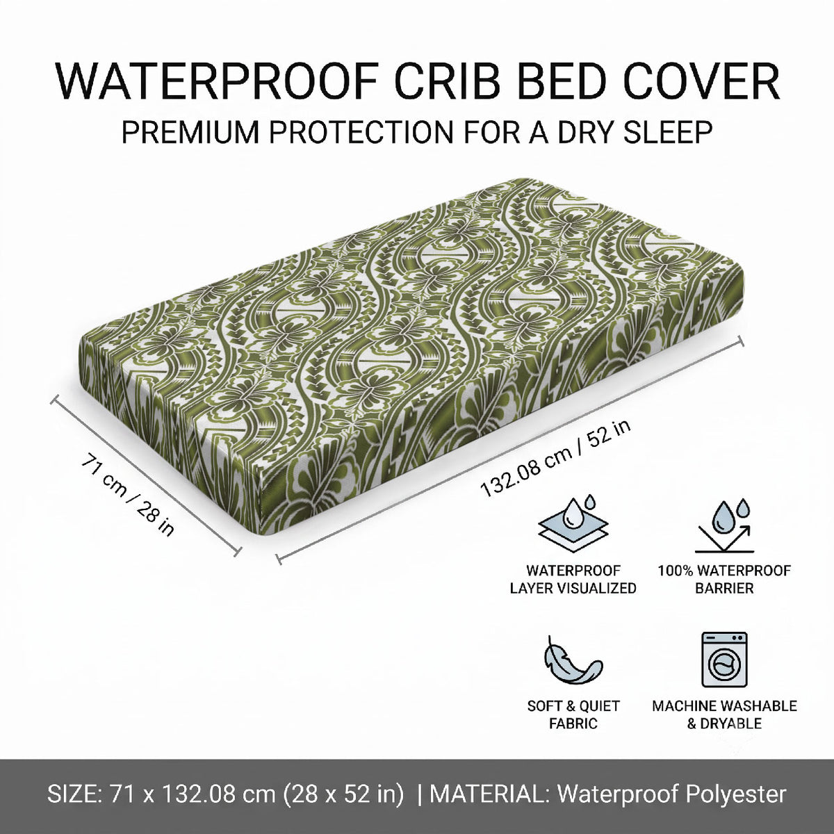Hibiscus Bloom Island Tribal Waves Baby Bed Cover Olive Green Polynesian Pattern LT01 - Polynesian Pride