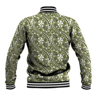 Hibiscus Bloom Island Tribal Waves Baseball Jacket Olive Green Polynesian Pattern LT01 - Polynesian Pride