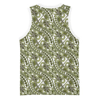 Hibiscus Bloom Island Tribal Waves Basketball Jersey Olive Green Polynesian Pattern LT01 - Polynesian Pride