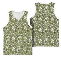 Hibiscus Bloom Island Tribal Waves Basketball Jersey Olive Green Polynesian Pattern LT01 - Polynesian Pride