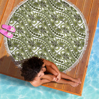 Hibiscus Bloom Island Tribal Waves Beach Blanket Olive Green Polynesian Pattern LT01 - Polynesian Pride