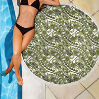 Hibiscus Bloom Island Tribal Waves Beach Blanket Olive Green Polynesian Pattern LT01 - Polynesian Pride