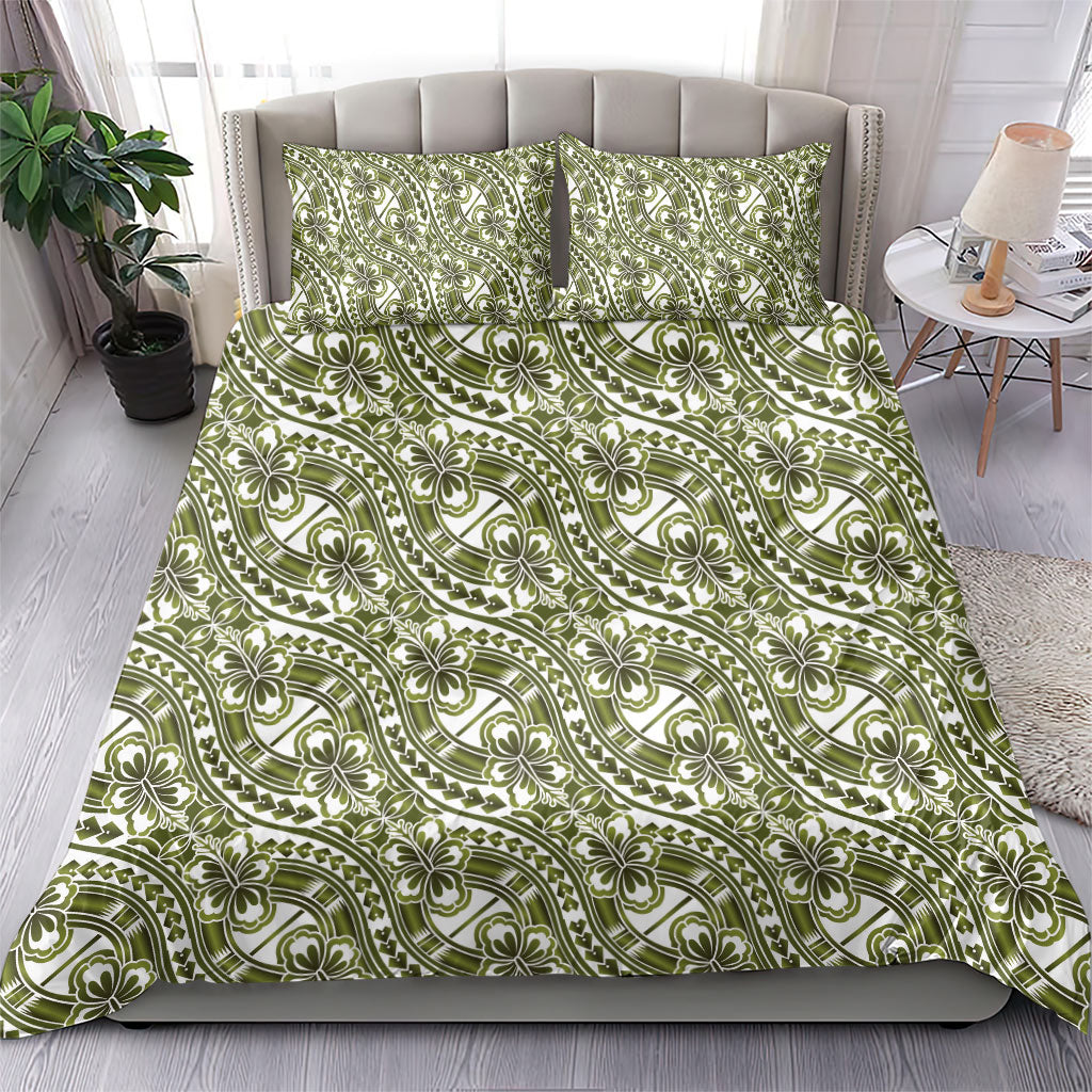 Hibiscus Bloom Island Tribal Waves Bedding Set Olive Green Polynesian Pattern LT01 - Polynesian Pride
