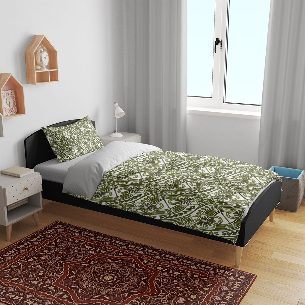 Hibiscus Bloom Island Tribal Waves Bedding Set Olive Green Polynesian Pattern LT01 - Polynesian Pride