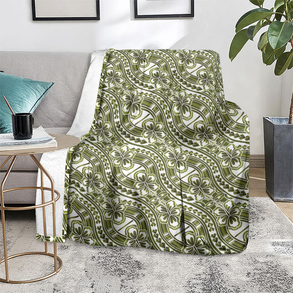 Hibiscus Bloom Island Tribal Waves Blanket Olive Green Polynesian Pattern LT01 - Polynesian Pride