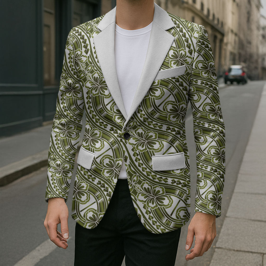Hibiscus Bloom Island Tribal Waves Blazer Olive Green Polynesian Pattern LT01 - Polynesian Pride