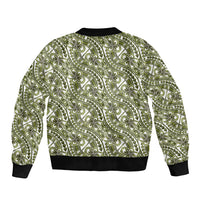 Hibiscus Bloom Island Tribal Waves Bomber Jacket Olive Green Polynesian Pattern LT01 - Polynesian Pride