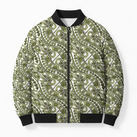 Hibiscus Bloom Island Tribal Waves Bomber Puffer Jacket Olive Green Polynesian Pattern LT01 Unisex Olive Green - Polynesian Pride