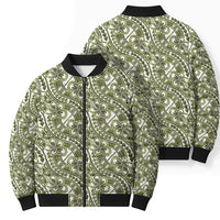 Hibiscus Bloom Island Tribal Waves Bomber Puffer Jacket Olive Green Polynesian Pattern LT01 - Polynesian Pride