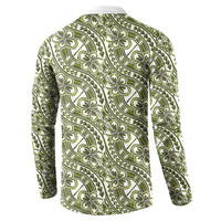 Hibiscus Bloom Island Tribal Waves Button Sweatshirt Olive Green Polynesian Pattern LT01 - Polynesian Pride