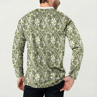 Hibiscus Bloom Island Tribal Waves Button Sweatshirt Olive Green Polynesian Pattern LT01 - Polynesian Pride