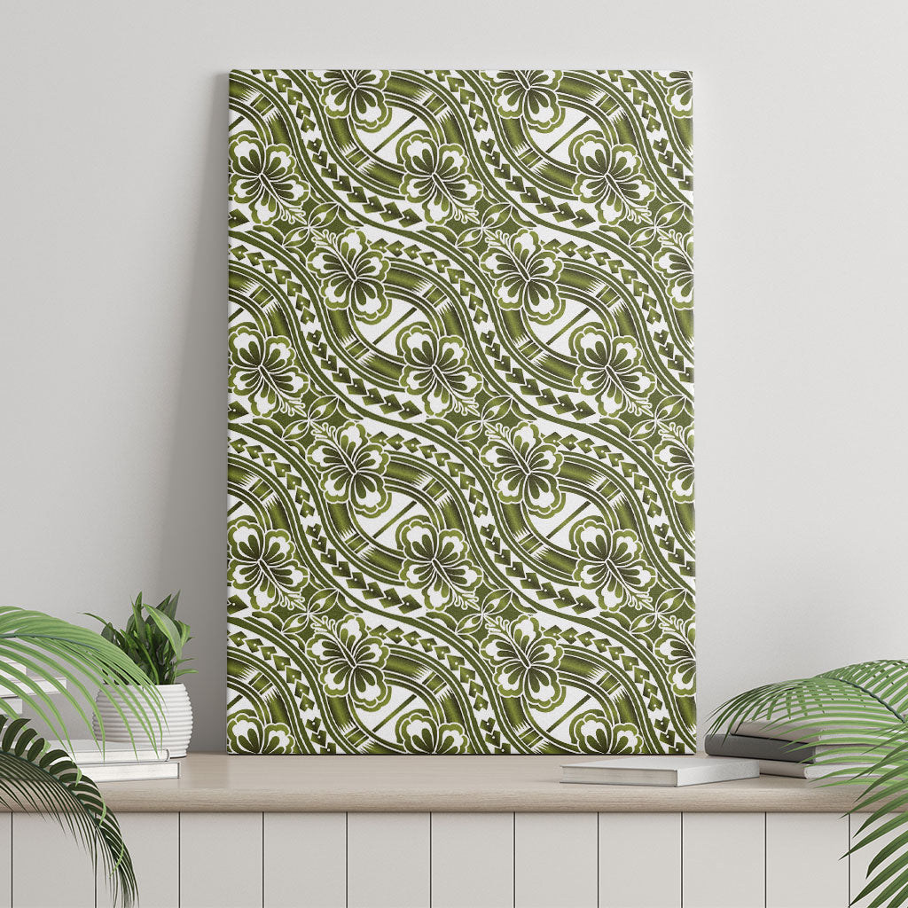 Hibiscus Bloom Island Tribal Waves Canvas Wall Art Olive Green Polynesian Pattern LT01 - Polynesian Pride