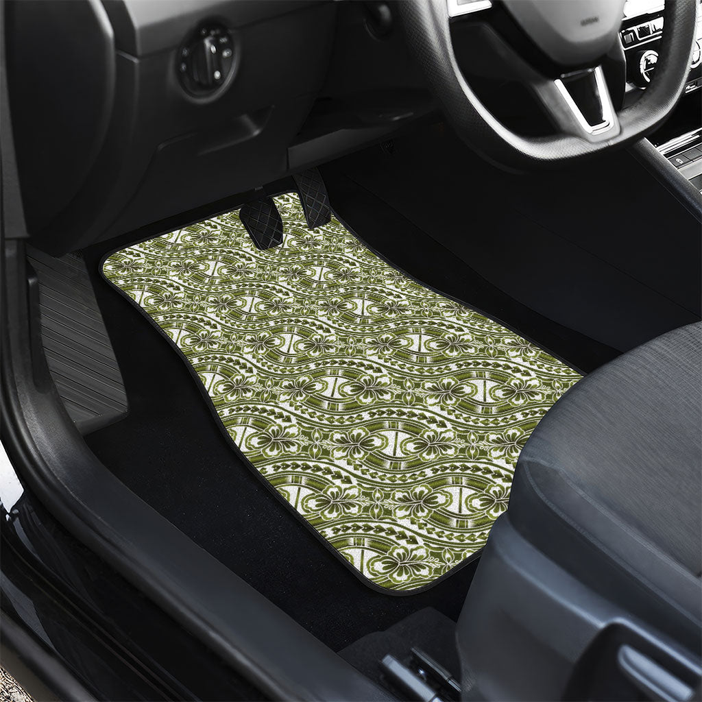 Hibiscus Bloom Island Tribal Waves Car Mats Olive Green Polynesian Pattern LT01 - Polynesian Pride