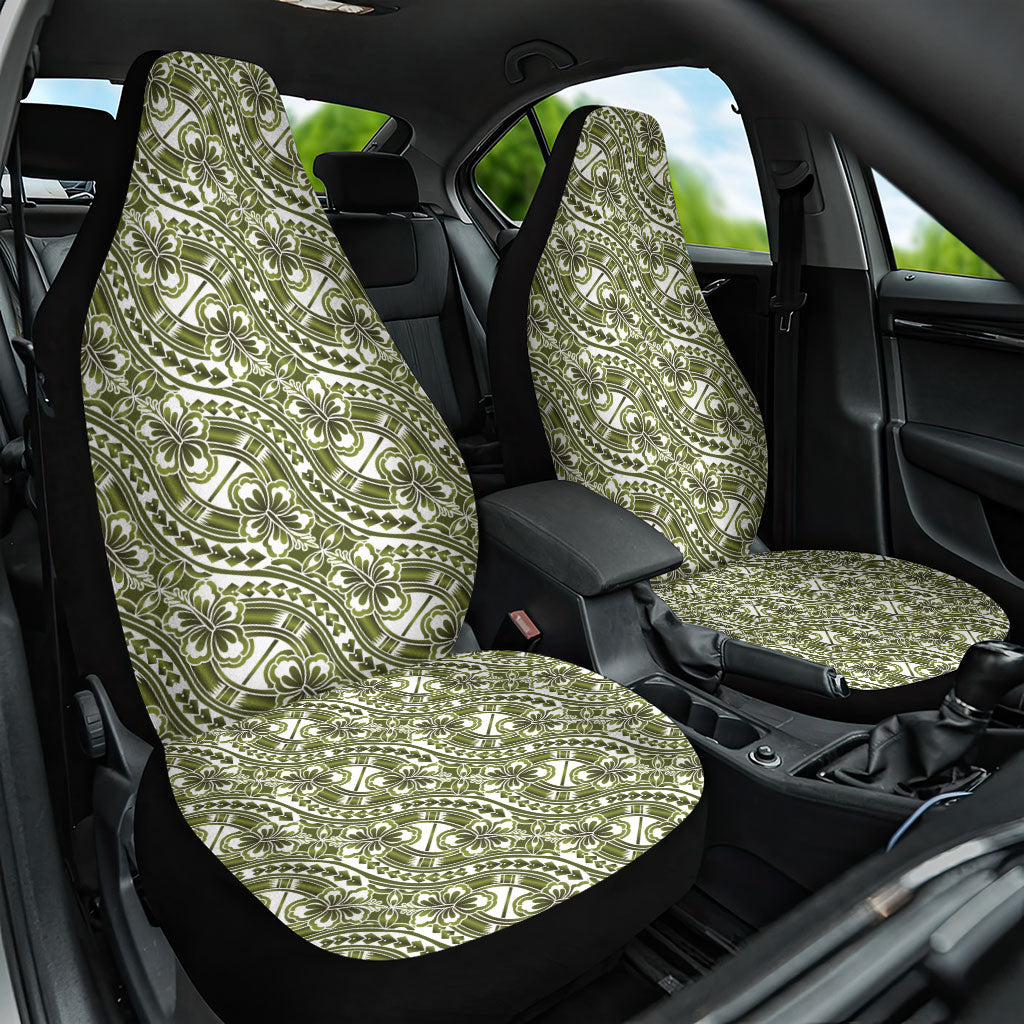 Hibiscus Bloom Island Tribal Waves Car Seat Cover Olive Green Polynesian Pattern LT01 One Size Olive Green - Polynesian Pride