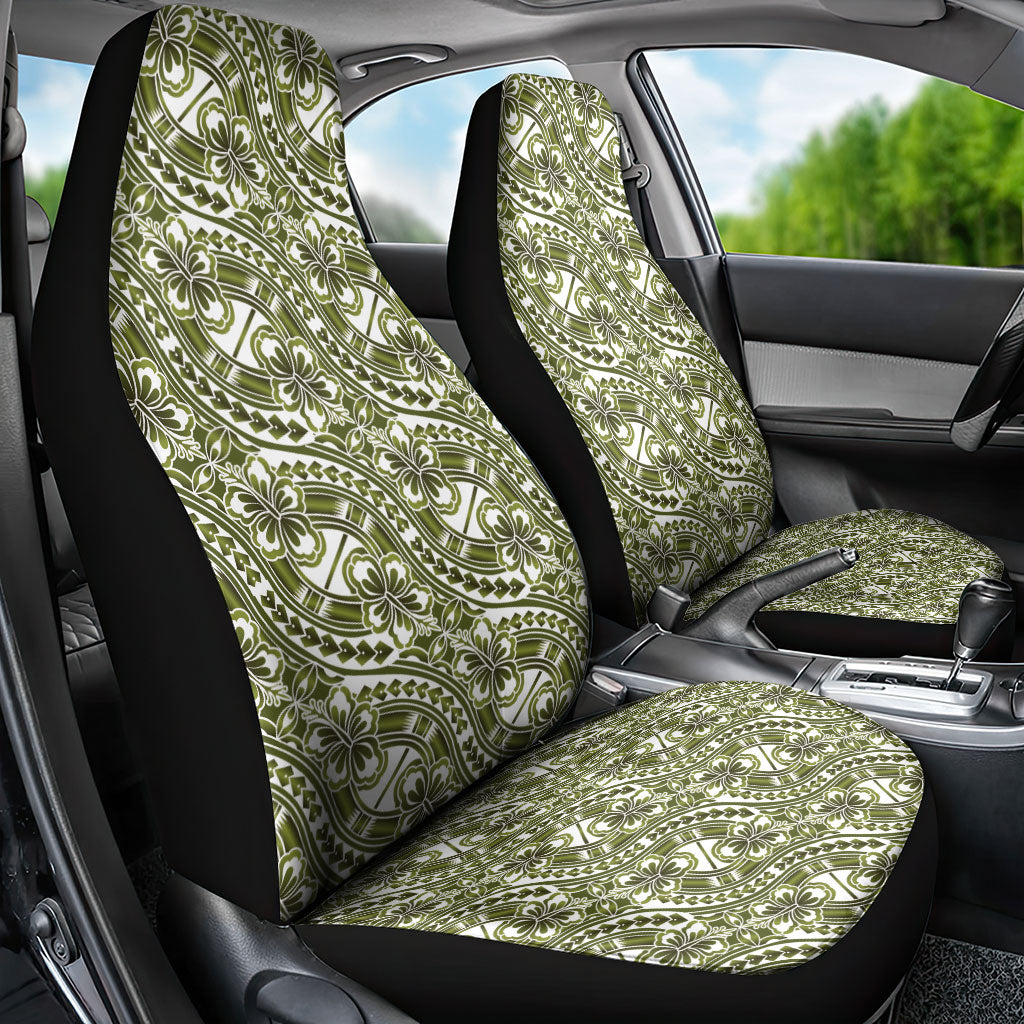 Hibiscus Bloom Island Tribal Waves Car Seat Cover Olive Green Polynesian Pattern LT01 - Polynesian Pride