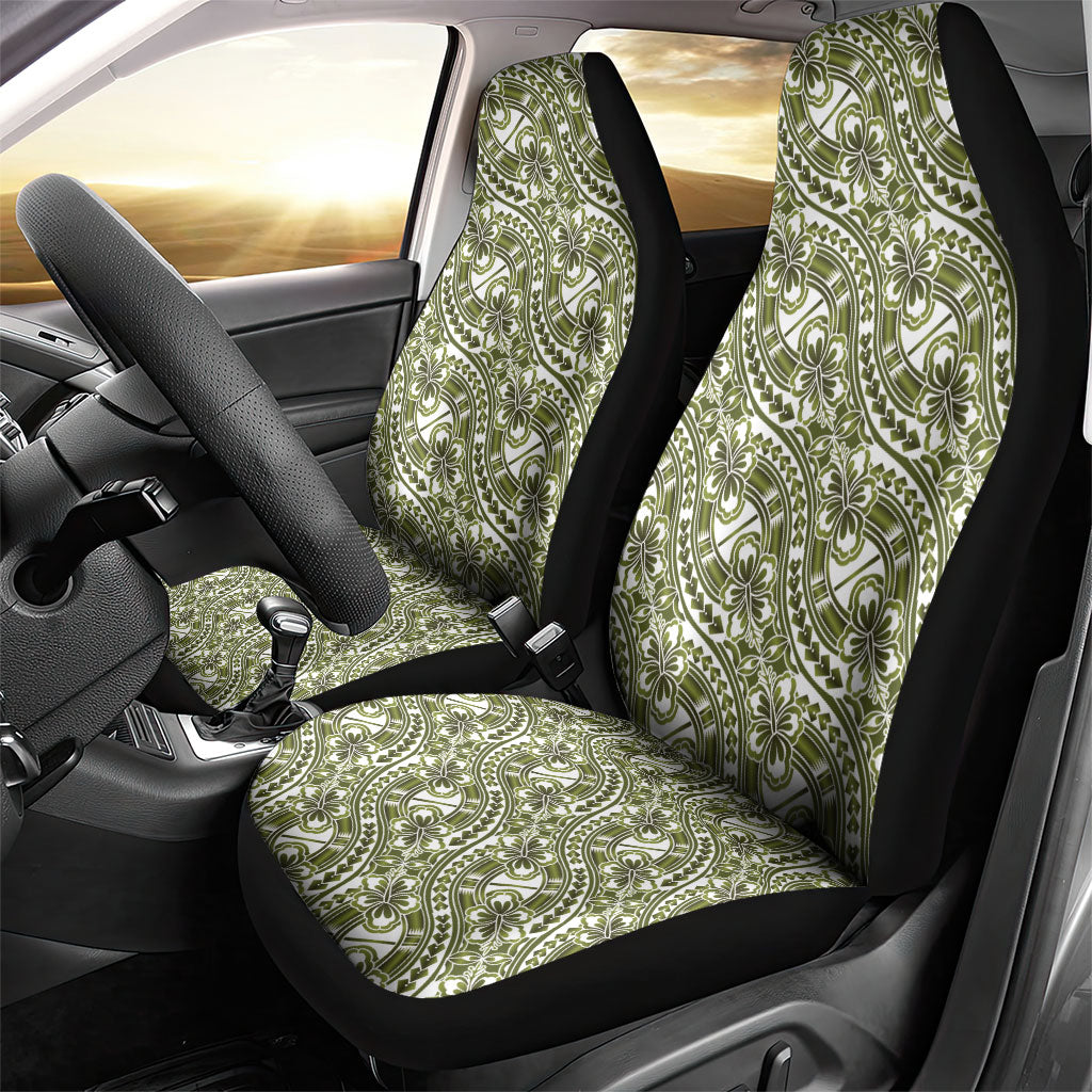 Hibiscus Bloom Island Tribal Waves Car Seat Cover Olive Green Polynesian Pattern LT01 - Polynesian Pride