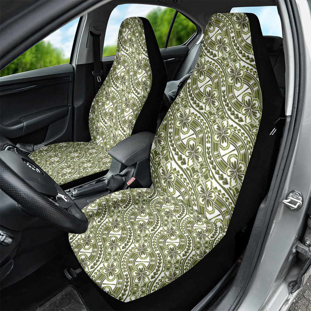 Hibiscus Bloom Island Tribal Waves Car Seat Cover Olive Green Polynesian Pattern LT01 - Polynesian Pride