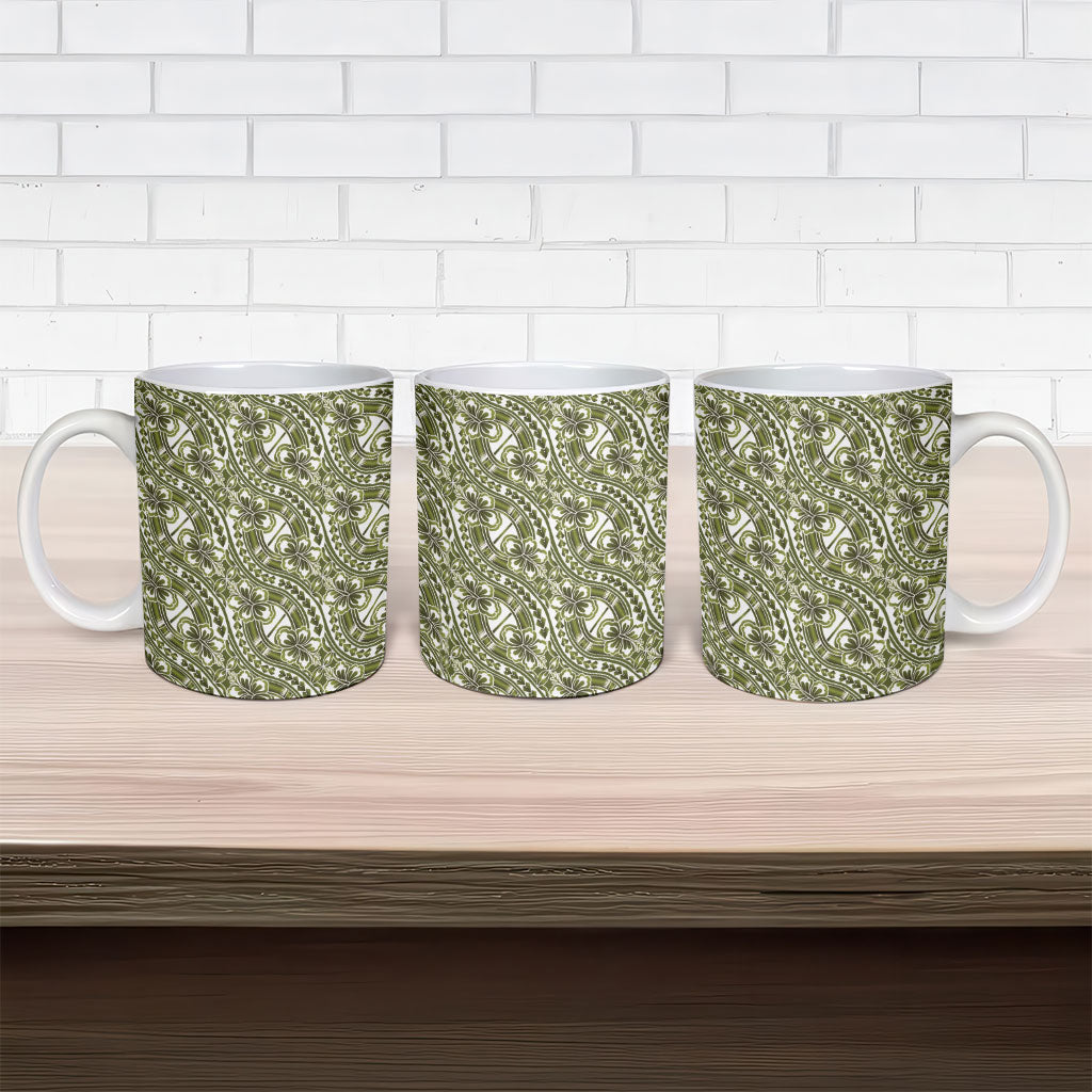 Hibiscus Bloom Island Tribal Waves Ceramic Mug Olive Green Polynesian Pattern LT01 - Polynesian Pride