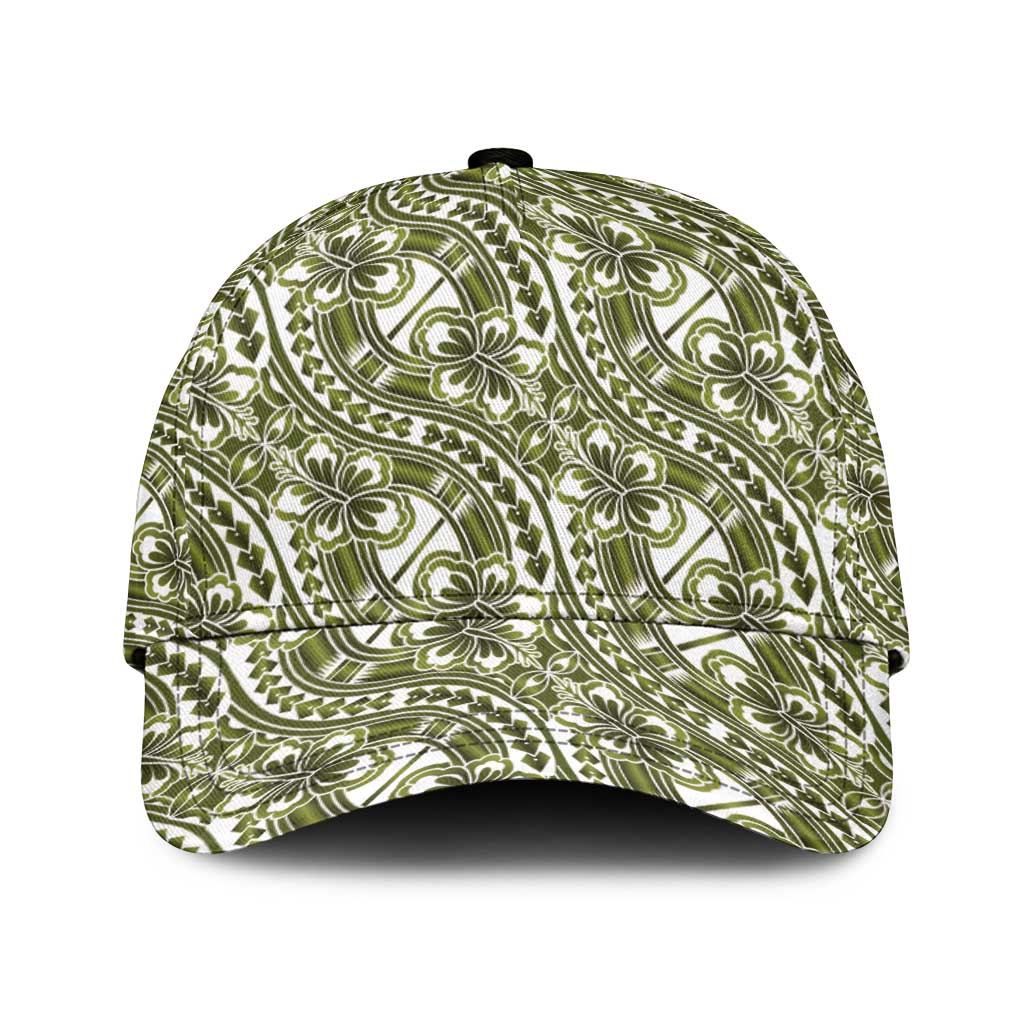 Hibiscus Bloom Island Tribal Waves Classic Cap Olive Green Polynesian Pattern LT01 Universal Fit Olive Green - Polynesian Pride