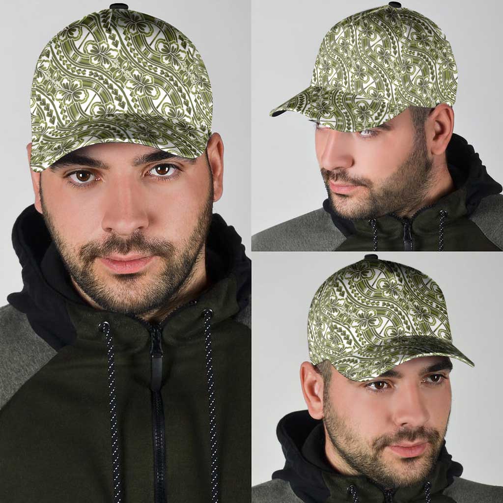 Hibiscus Bloom Island Tribal Waves Classic Cap Olive Green Polynesian Pattern LT01 - Polynesian Pride