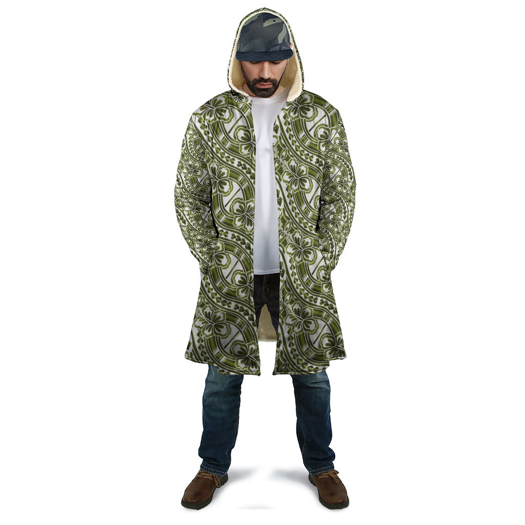 Hibiscus Bloom Island Tribal Waves Cloak Olive Green Polynesian Pattern LT01 - Polynesian Pride