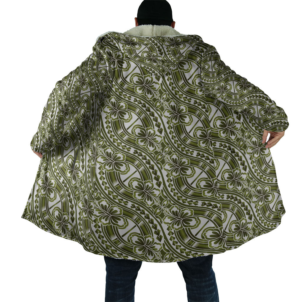 Hibiscus Bloom Island Tribal Waves Cloak Olive Green Polynesian Pattern LT01 - Polynesian Pride