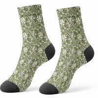 Hibiscus Bloom Island Tribal Waves Crew Socks Olive Green Polynesian Pattern LT01 - Polynesian Pride