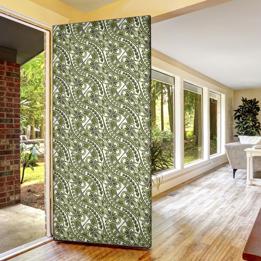 Hibiscus Bloom Island Tribal Waves Door Cover Olive Green Polynesian Pattern LT01 - Polynesian Pride
