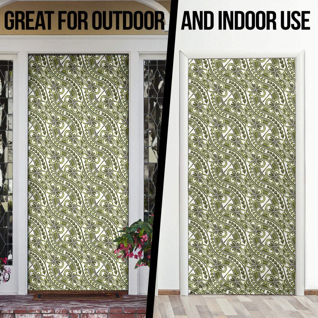 Hibiscus Bloom Island Tribal Waves Door Cover Olive Green Polynesian Pattern LT01 - Polynesian Pride