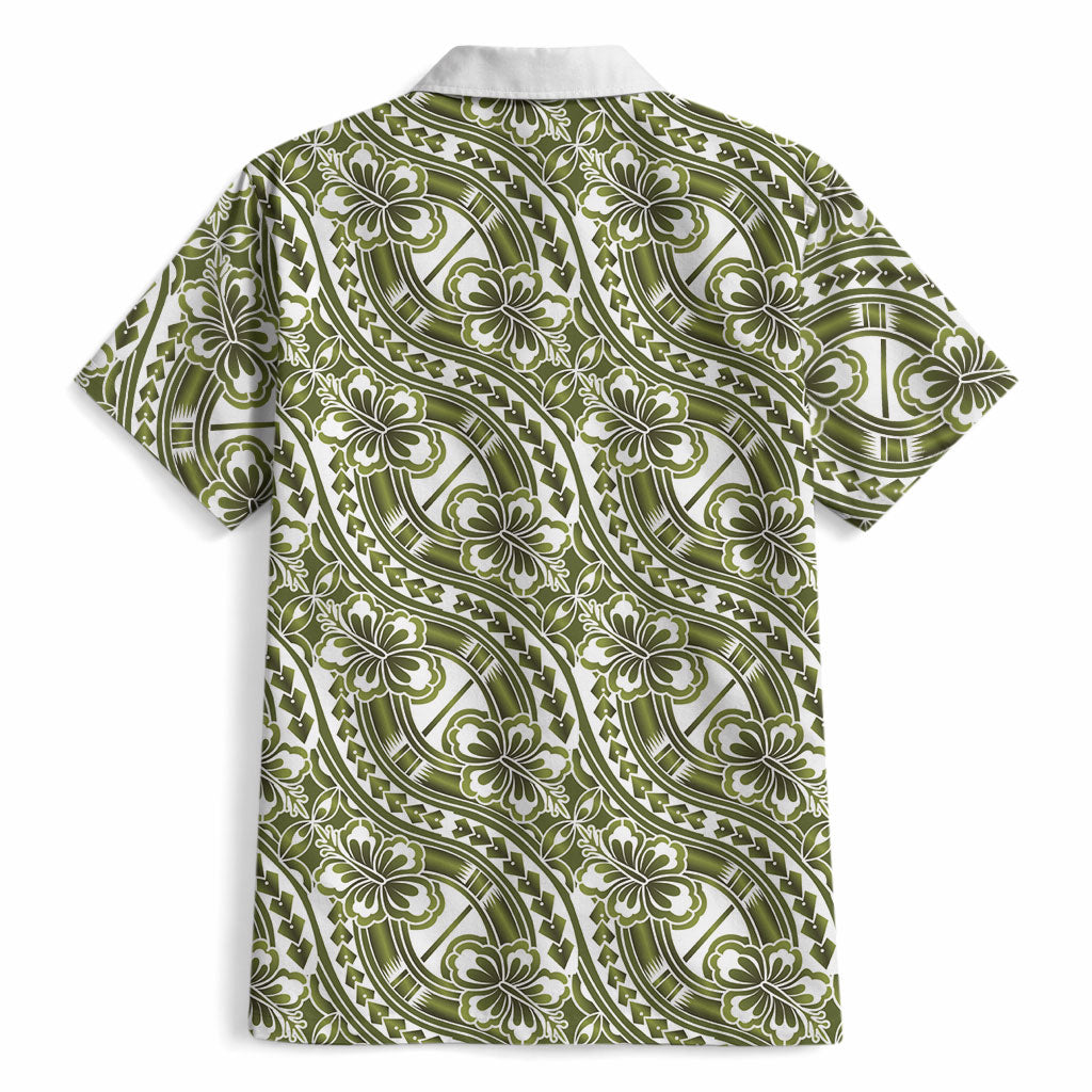 Hibiscus Bloom Island Tribal Waves Hawaiian Shirt Olive Green Polynesian Pattern LT01 - Polynesian Pride