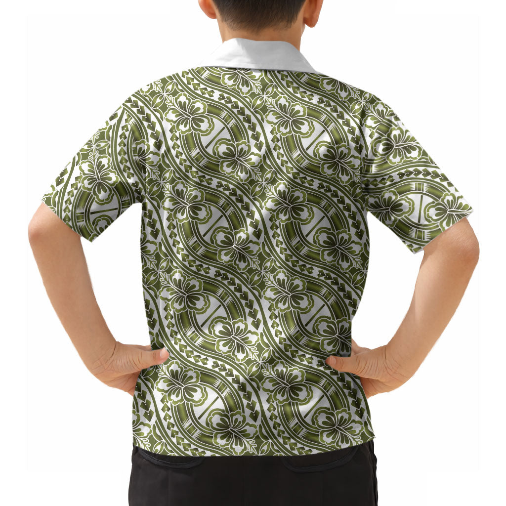 Hibiscus Bloom Island Tribal Waves Hawaiian Shirt Olive Green Polynesian Pattern LT01 - Polynesian Pride