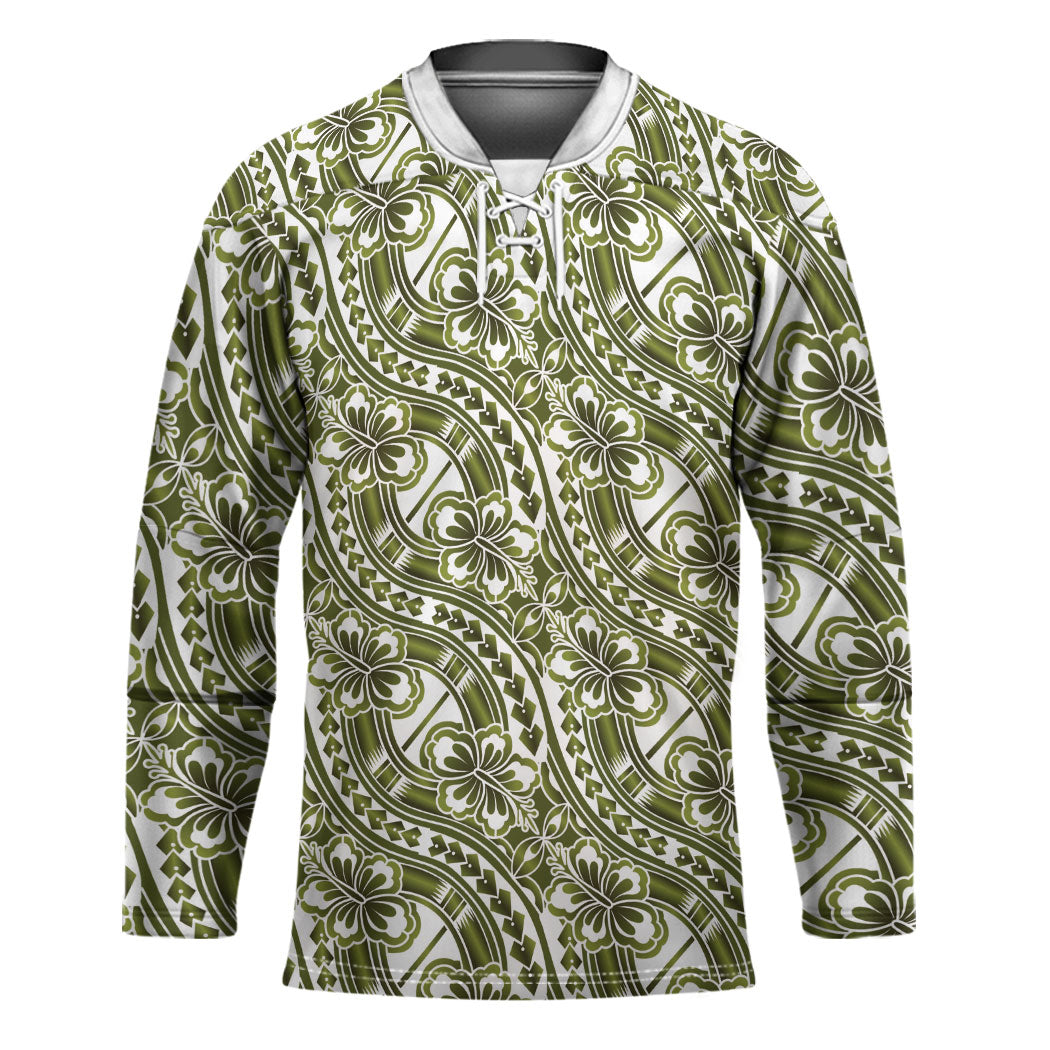 Hibiscus Bloom Island Tribal Waves Hockey Jersey Olive Green Polynesian Pattern LT01 Unisex Olive Green - Polynesian Pride